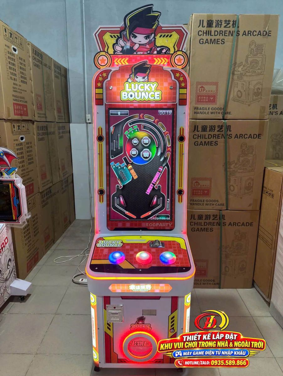 Máy bắn bi Lucky Bounce màn hình đứng với ba nút điều khiển phát sáng