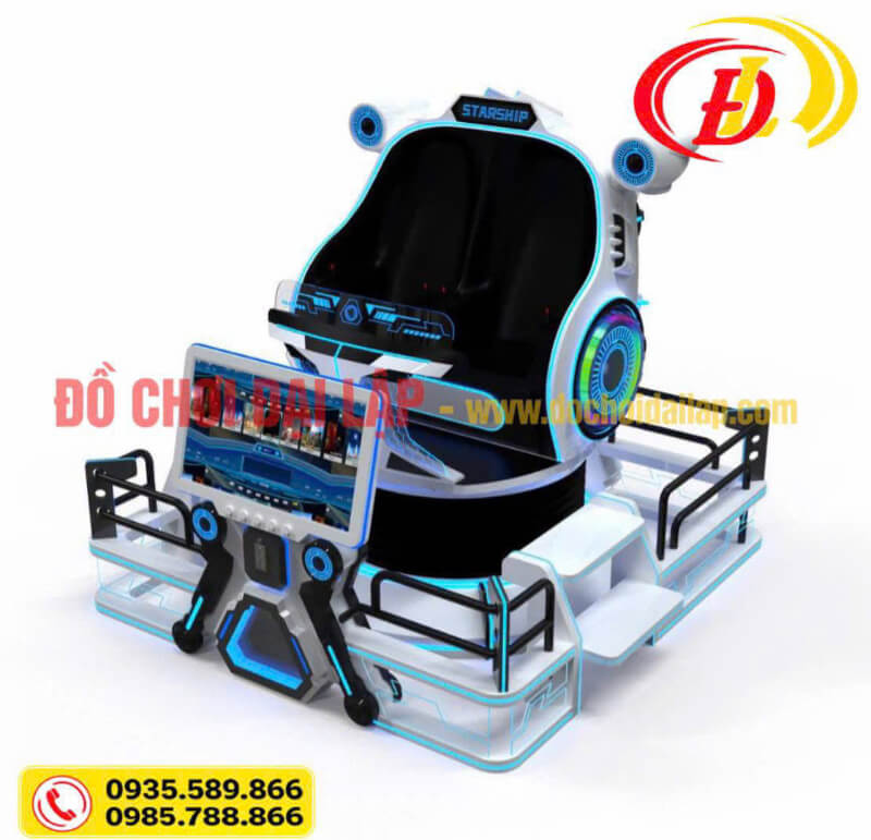 Máy game 9D VR thực tế ảo Starship 2 ghế màu trắng xanh thiết kế khoang tàu vũ trụ tại Đồ Chơi Đại Lập